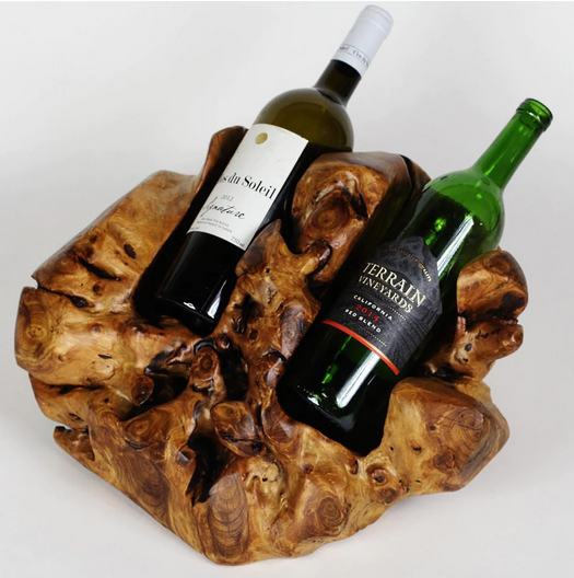 Greener ValleyHand-Crafted Root Live Edge Wine Bottle Holder, 2 Space