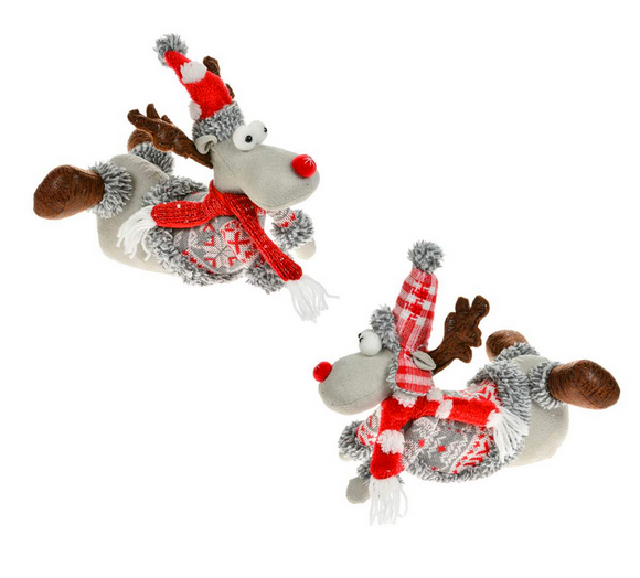Grey & Red Sliding Deer Plush Toy, 11