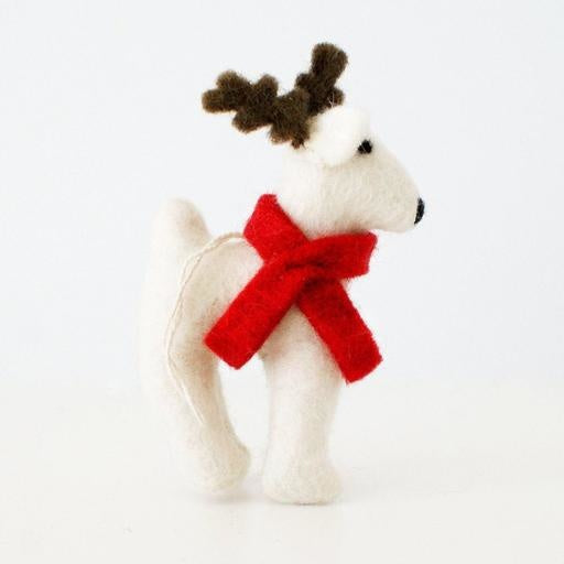 Hamro Felt Ornament, Reindeer w/ Red Scarf