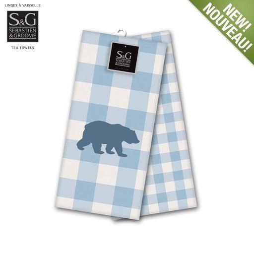 Northern Animals Embroidered Tea Towel Set - Grizzly Bear Blue/Snow