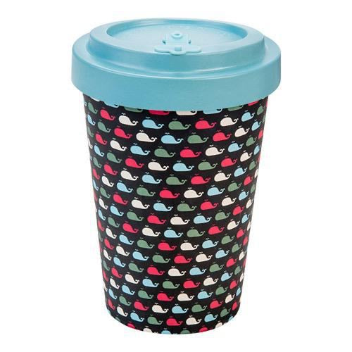 Bamboo Cup 400ml, Whales - Turqoise Blue