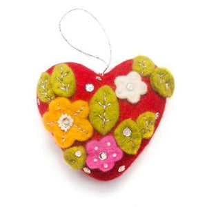 Hamro Felt Ornament, Embellished Red Heart