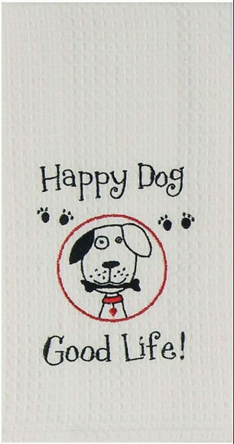 Kay Dee Waffle Tea Towel, Happy Dog Good Life