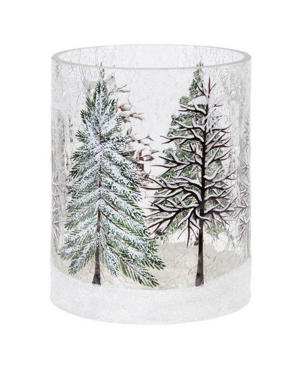 Clear Crackle Vase with Trees, 9.5x7