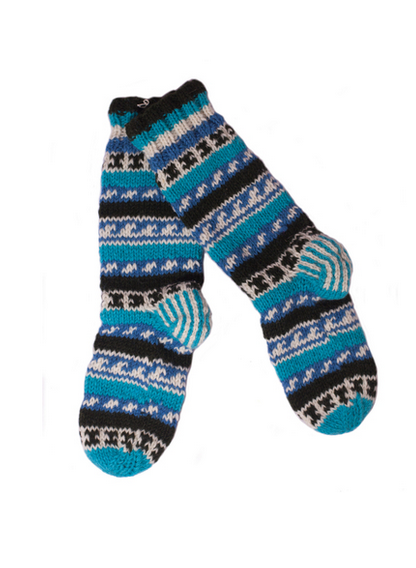 LWH Wool Knitted Leg Warmer Socks, Blue