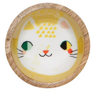 Danica Studio Mango Wood Mini Bowl, Meow Meow