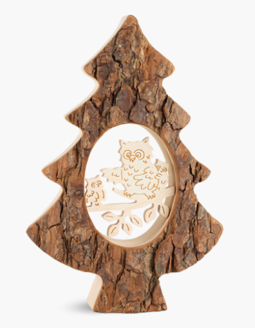Bark Tree w/Laser-Cut Owl Scene, 18.5cm