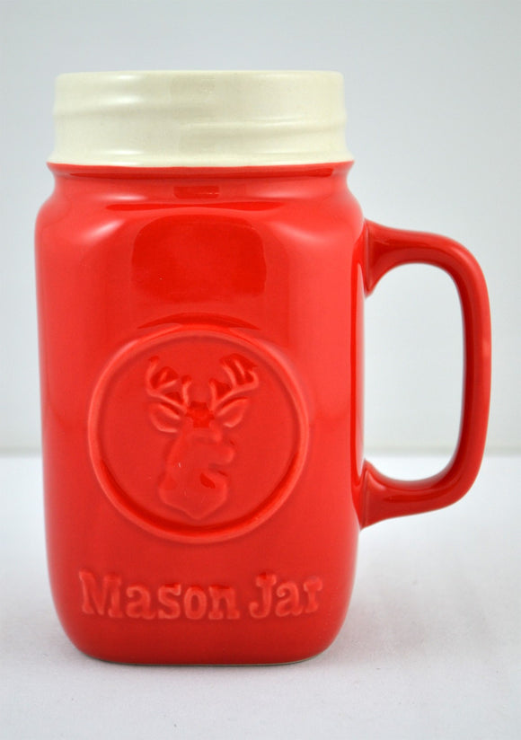 Nostalgia Mason Jar Style Deer Head Mug, Red