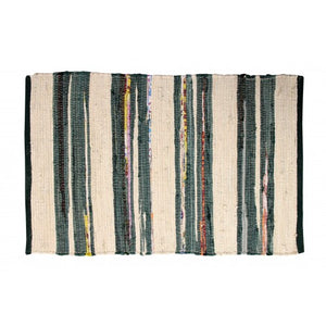 Chindi Floor Mat, Ivory/Green/Mixed Stripe 24x36"