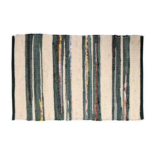 Chindi Floor Mat, Ivory/Green/Mixed Stripe 24x36