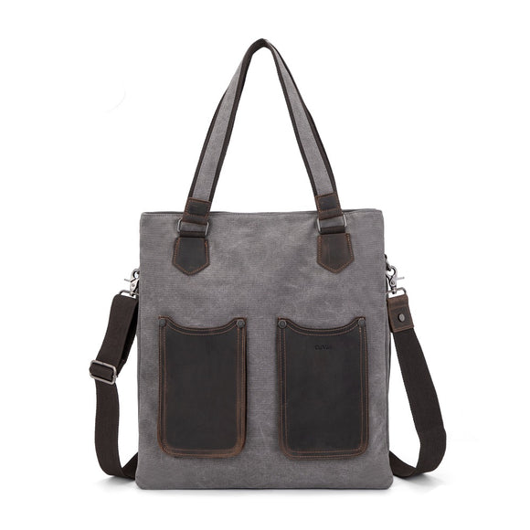 Davan Canvas Tote Bag w/Leather Pockets - Charcoal