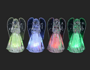 Acrylic Clear Angels with LED, 4.25" Assorted Colours