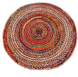 Gajmoti Braided Chindi Rug w/Jute, 48" Round Multi-Colour