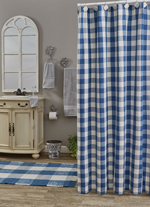 Park Designs Wicklow Check Shower Curtain, China Blue 72x72"