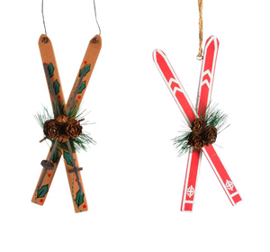 Wooden Skis Ornament, 6" Assorted