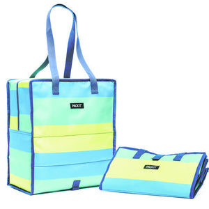 PACKIT Freezable/Reusable Grocery Bag w/Zip Closure, 'Fresh Stripe' Pattern