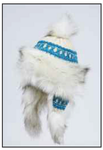 RMO White Fur Trimmed Wool Hat w/ Pom Pom, Ear Flaps & Blue Detail