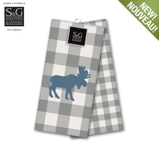 Northern Animals Embroidered Tea Towel Set - Moose Grey/Snow