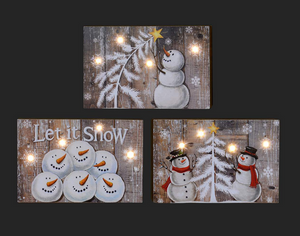 Frosted Snowman LED Block, 4x6" Assorted