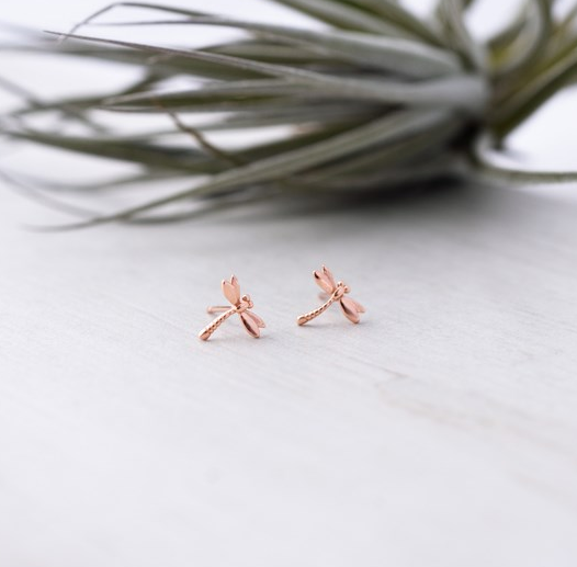 Glee Jewellery Dragonfly Studs, Rose Gold