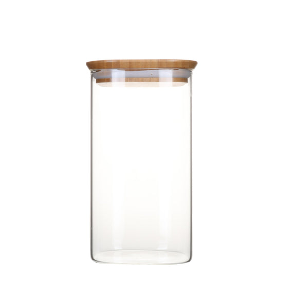 Pebbly Square Glass Storage Jar w/Bamboo Lid, 1.4L