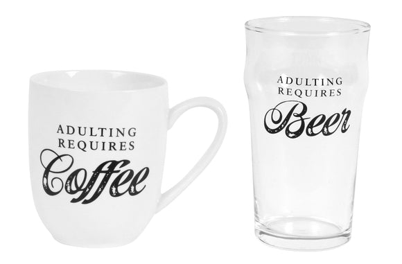 Adulting Requires Coffee/Beer Coffee and Beer Glass Set, Black