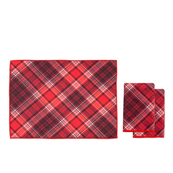 Christmas Check Microfiber Cleaning Set, 3pc