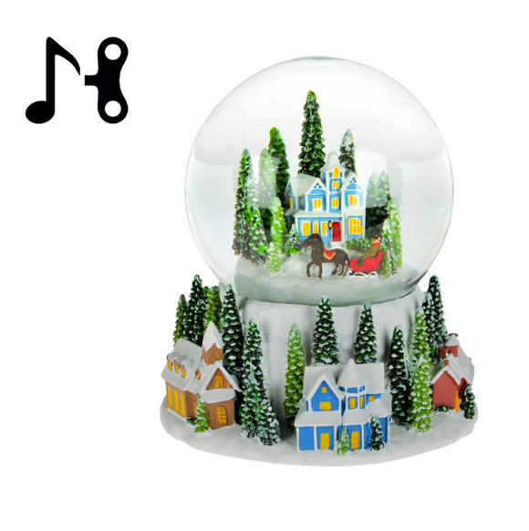 Christmas Village Waterglobe With Music, 12cm