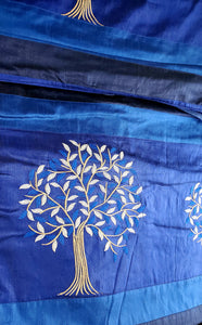 India Bedcover w/ 2 Pillowshams, Royal Blues Tree Motif, Silk, 80" x 100"