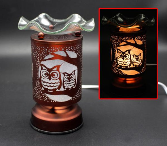 Touch Sensor Lamp - Copper Owls w/Scented Oil Holder, 6.5