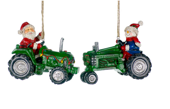 Santa/Snowman on Green Tractor, 2 Asst'd
