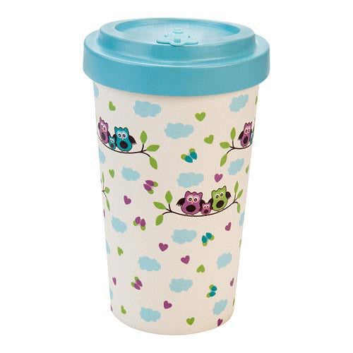 Bamboo Cup 500ml, Owls - Blue