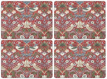 Pimpernel Cork-Backed Placemat Set, 4pc - Strawberry Thief (Red)