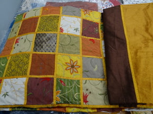 India Bedcover w / 2 Pillowshams, Golden Quilted, Silk, 80" x 100"